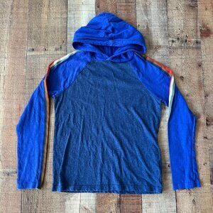 Mini Boden Boys Blue Hooded Sweatshirt With Striped Sleeves 11-12 Yrs